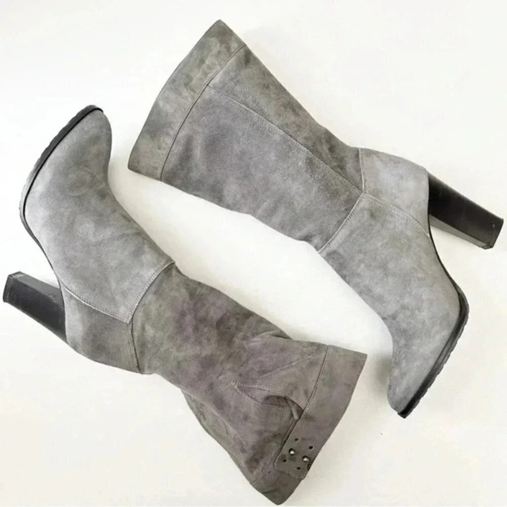 Grey Suede Boots Mid Calf Block Heel Slouch Boot Boho Size EU 38 NEW IN BOX - Picture 13 of 16